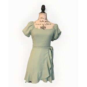 Fairycore Womens Junior Faux-Wrap Fit & Flare Dress Color Sea Foam Green Size S